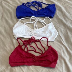 XS-S.   FREE PEOPLE  Strappy Bandeau Set - Blue, White, Red